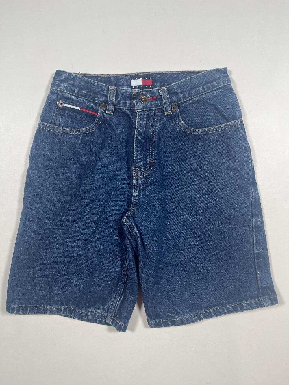 Tommy Jeans Bermuda Shorts Womens 10 Blue Denim High Rise Flag Logo 5 Pocket